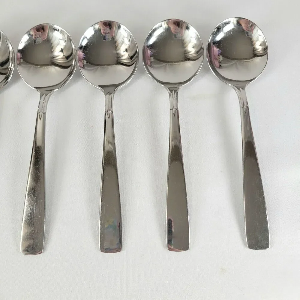 Oneida Satin Accent Stainless Flatware Set 6 Soup Spoons Oneidacraft USA Deluxe